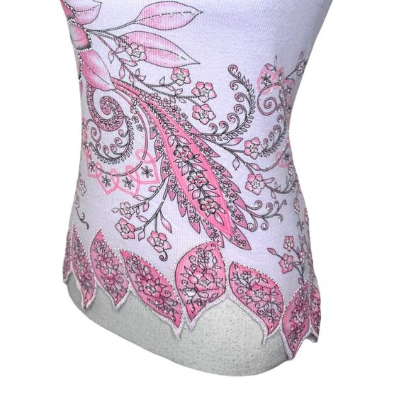 Y2K Sere Nade Pink Fairy Ribbed Beaded Flower Fairy Tank Top Size Medium - Picture 2 of 8